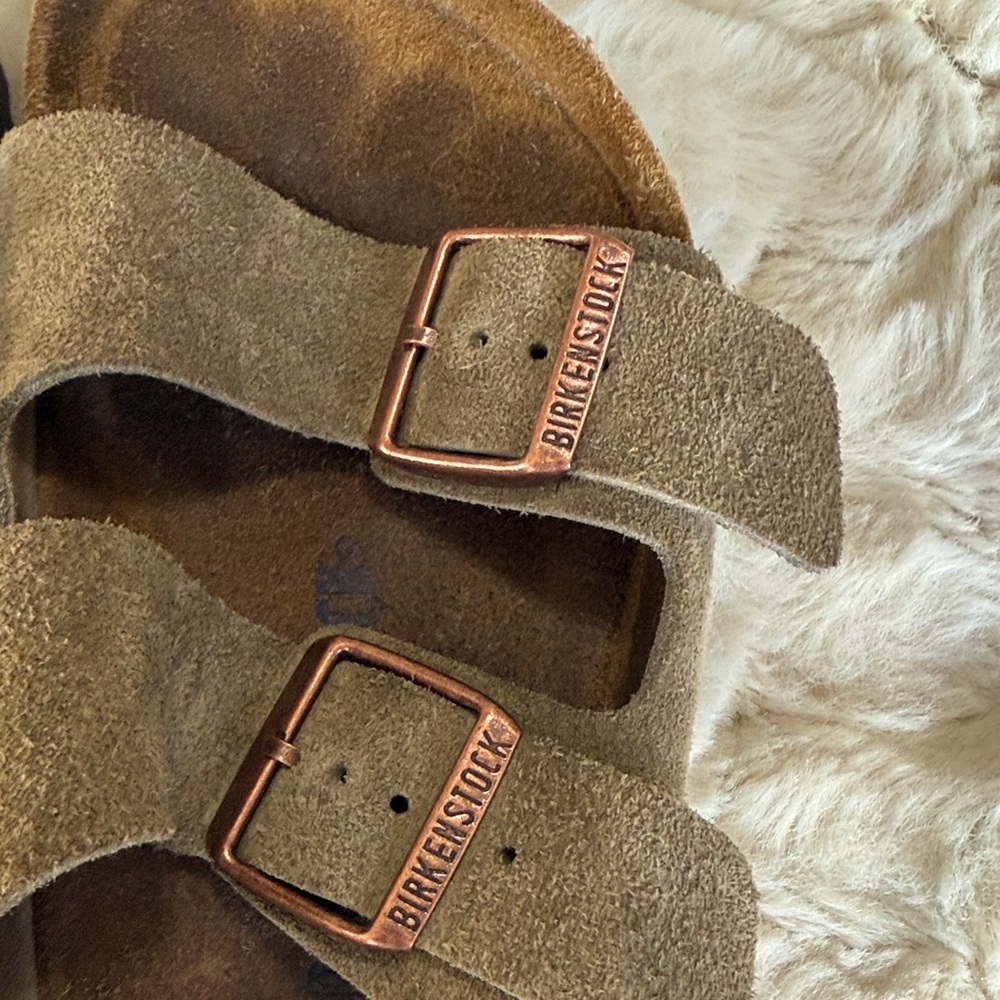 Birkenstock 37 Suede Double Strap Sandals with Copper Buckles - Picture 5 of 5
